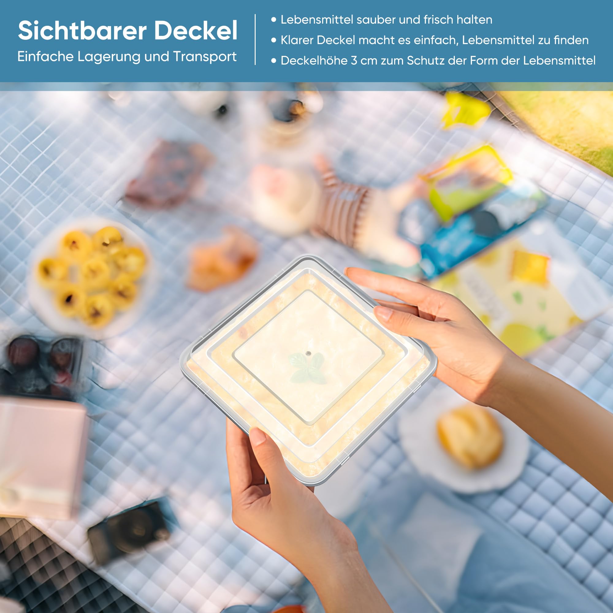 Quadratische Auflaufform 2er Set, Onader Edelstahl Eckig Kuchenform Backform mit Antihaftbeschichtung & Luftdichtem Deckel, Ideal für Kuchen/Brownie/Lasagne, Leicht zu reinige - 15,9 x 15,9 x 5cm