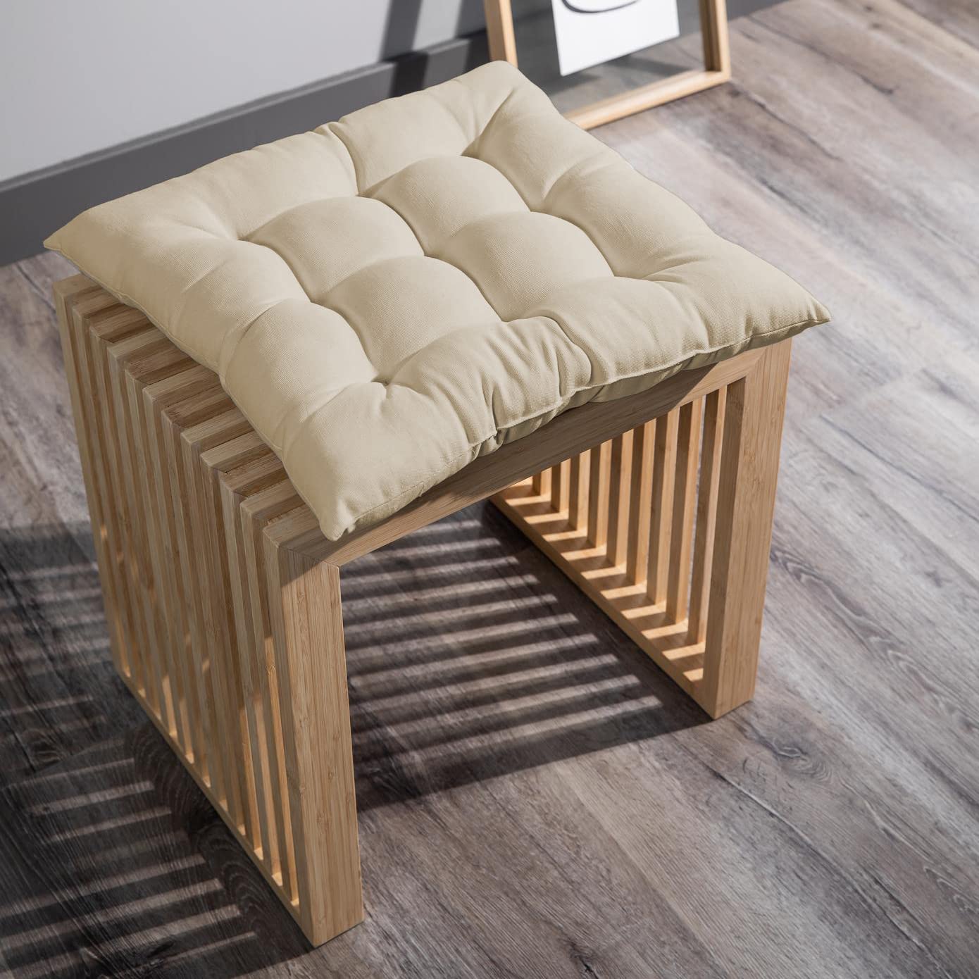 GREATOYAR Cojines para Silla y Asiento, Decoración de Asiento de Jardín Casa Terraza, Cojín Decorativo con Correas de Sujeción, 9 Pespuntes, Fabricado en España, 38 x 38 x 3.5 cm, Pack 4, Beige