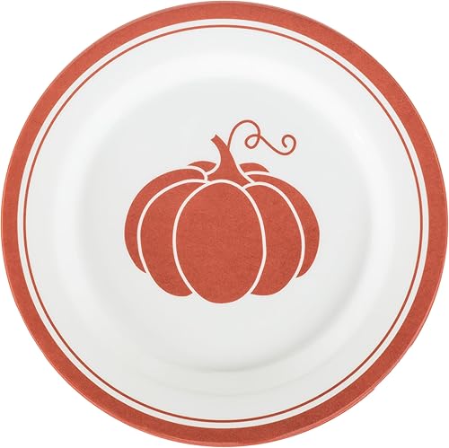 Miniatura 5 de C.R. Gibson QAPS2-24068 Juego de platos de melamina reutilizables con hojas de otoño y calabazas para cenas de Acción de Gracias, 9 pulgadas de