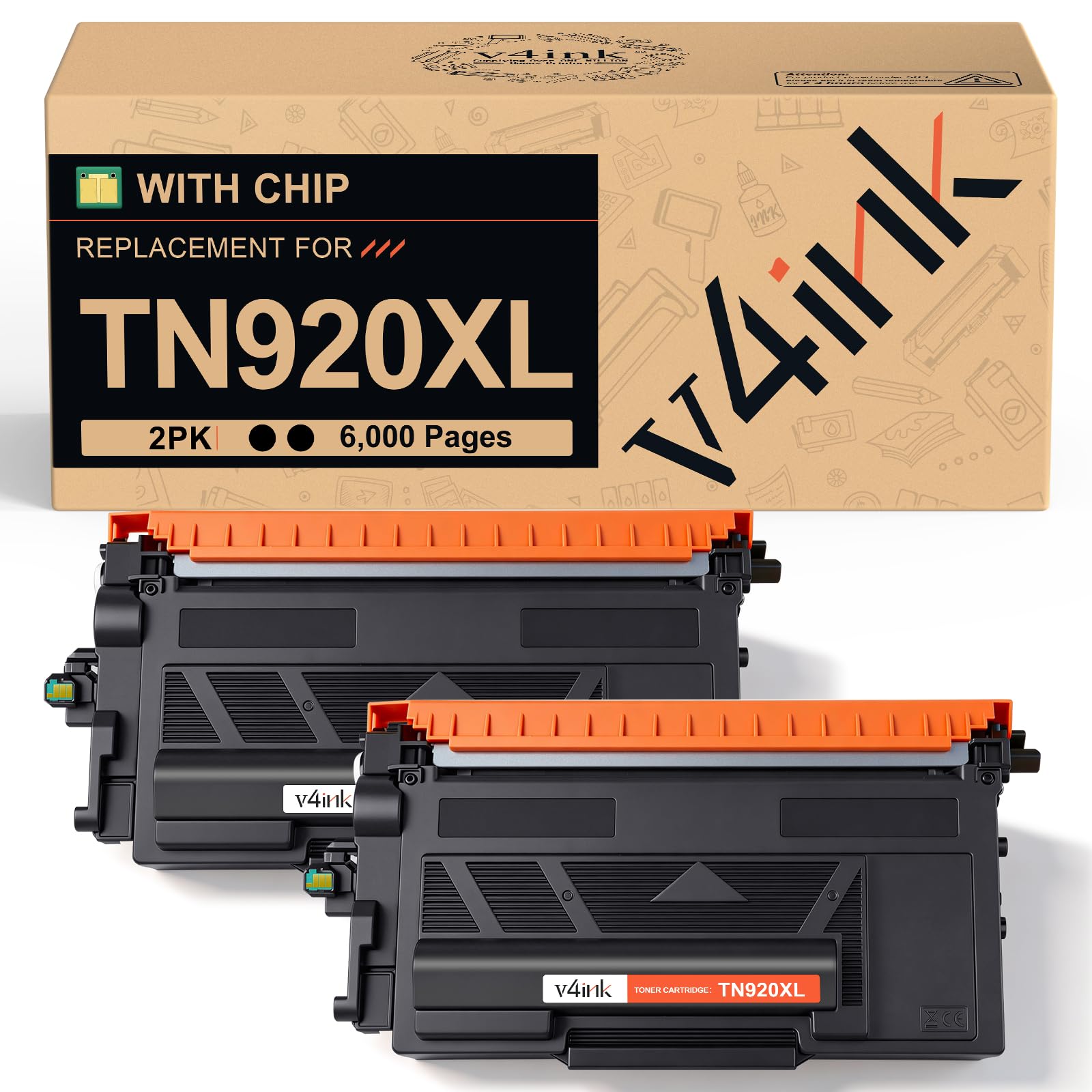 v4ink TN920XL 2PK Compatible Toner Replacement for Brother TN920 TN 920XL Toner Cartridge Black Ink for Brother HL-L5210DN HL-L5210DW HL-L6210DW HL-L6217DW HL-L6310DW MFC-L5710DW MFC-L5915DW Printer