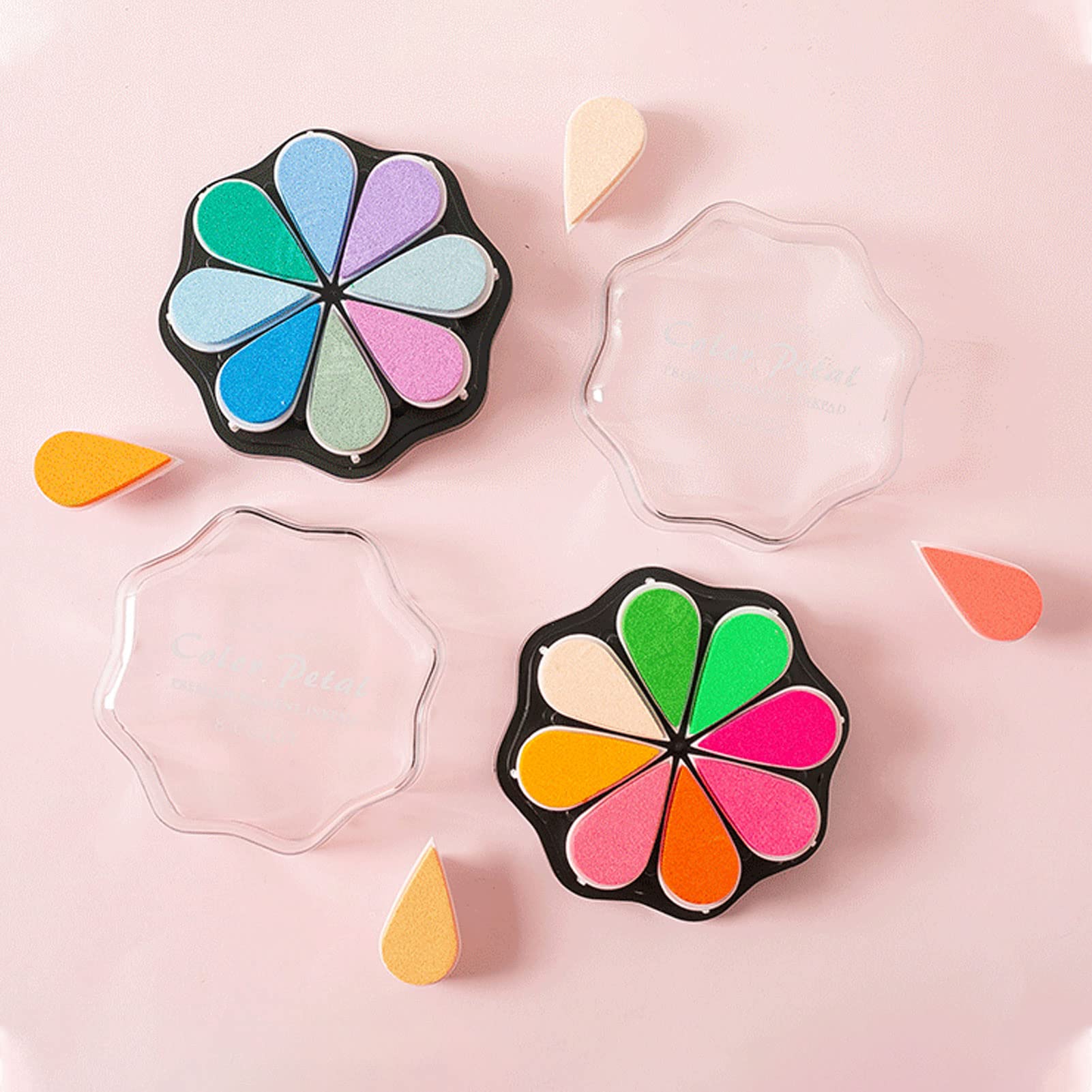 Juego de 6 almohadillas de tinta lavables, almohadilla para sellos en forma de pétalo con 8 colores vibrantes, tinta a base de agua de secado lento para sellos de goma,