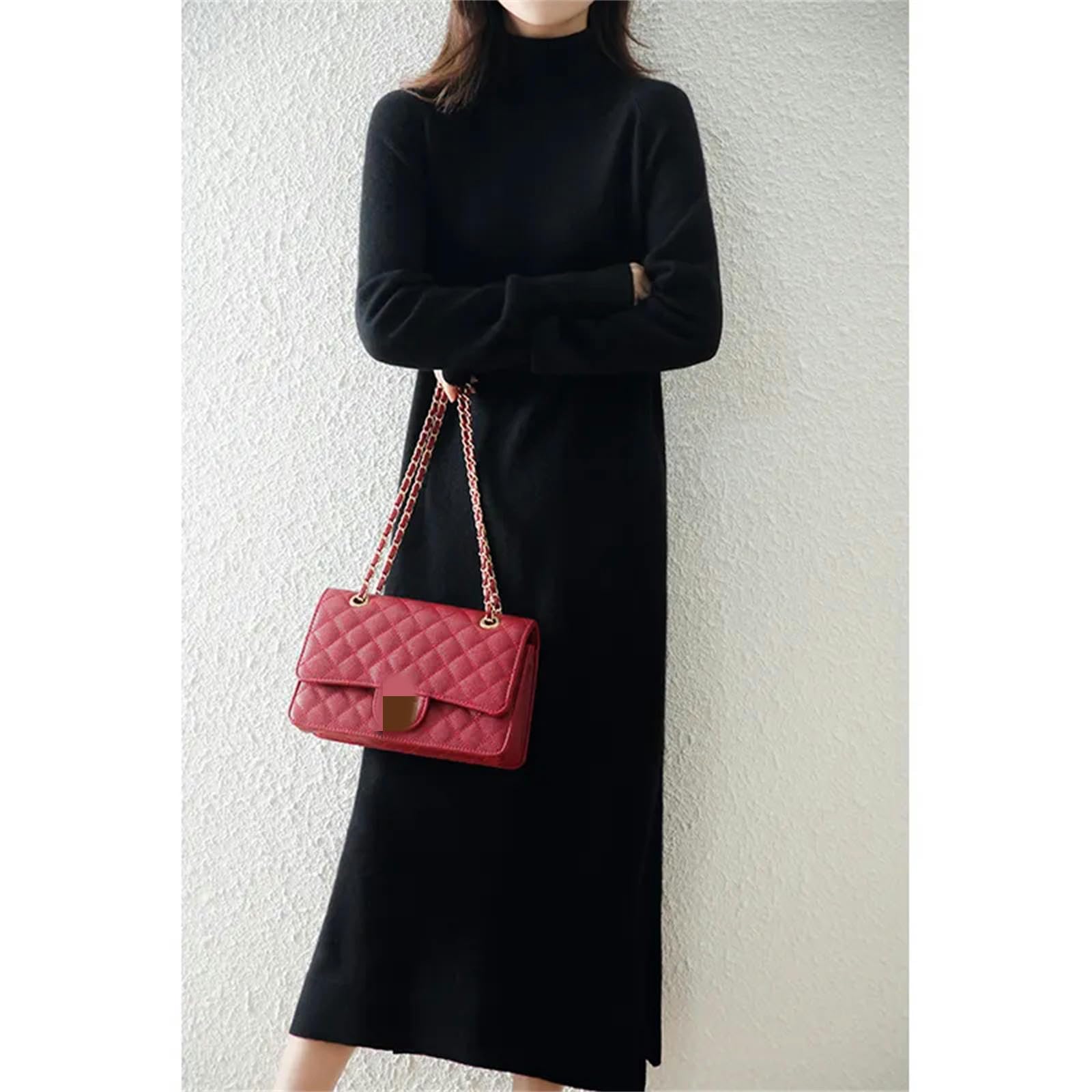 Sukienka zawijana z wysoką klapą modna sukienka gruby sweter z dzianiny sweter elegancka sukienka damska