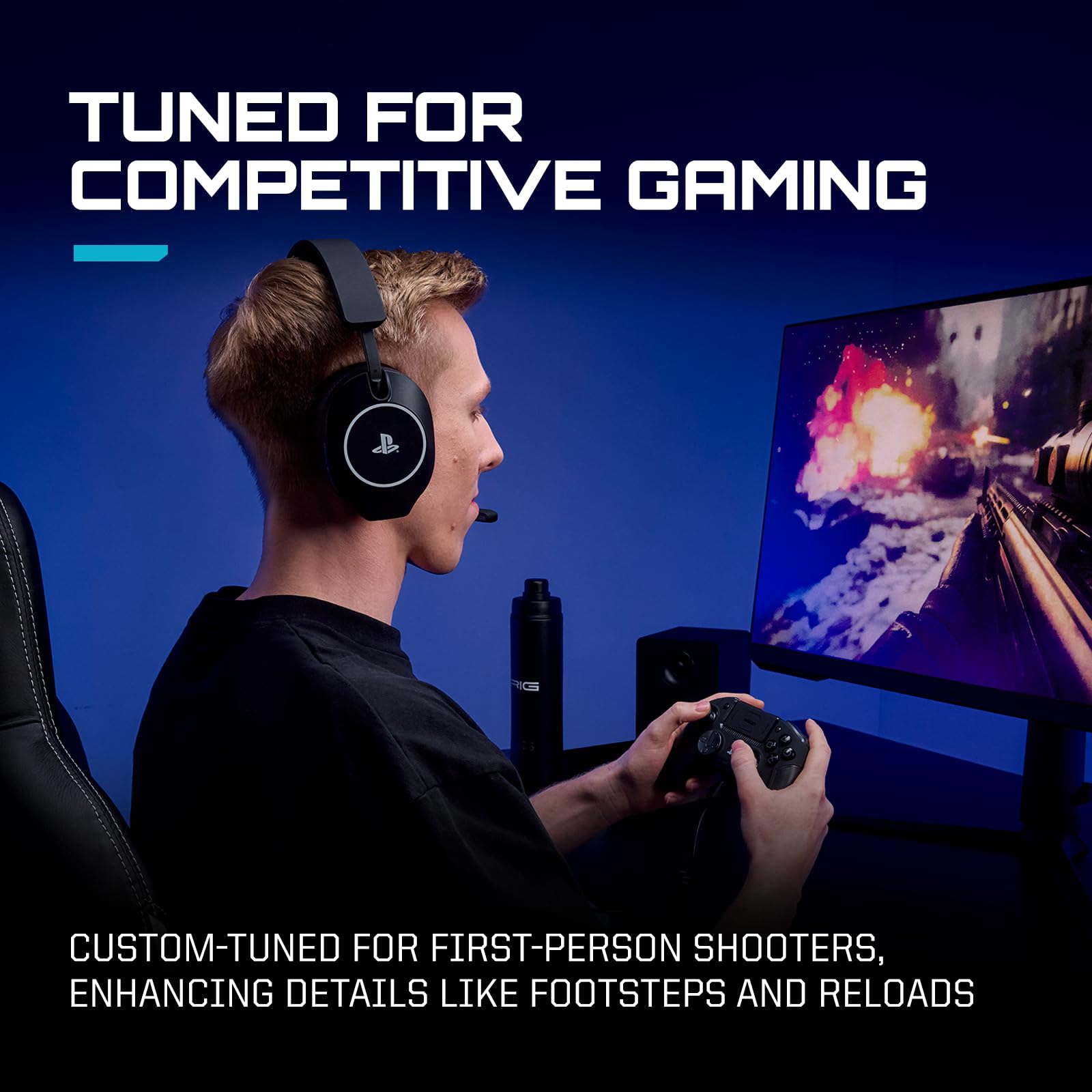 RIG R5 Pro HS - Auriculares competitivos con Cable para Juegos con Controladores de grafeno con Licencia Oficial para PlayStation, Color Negro