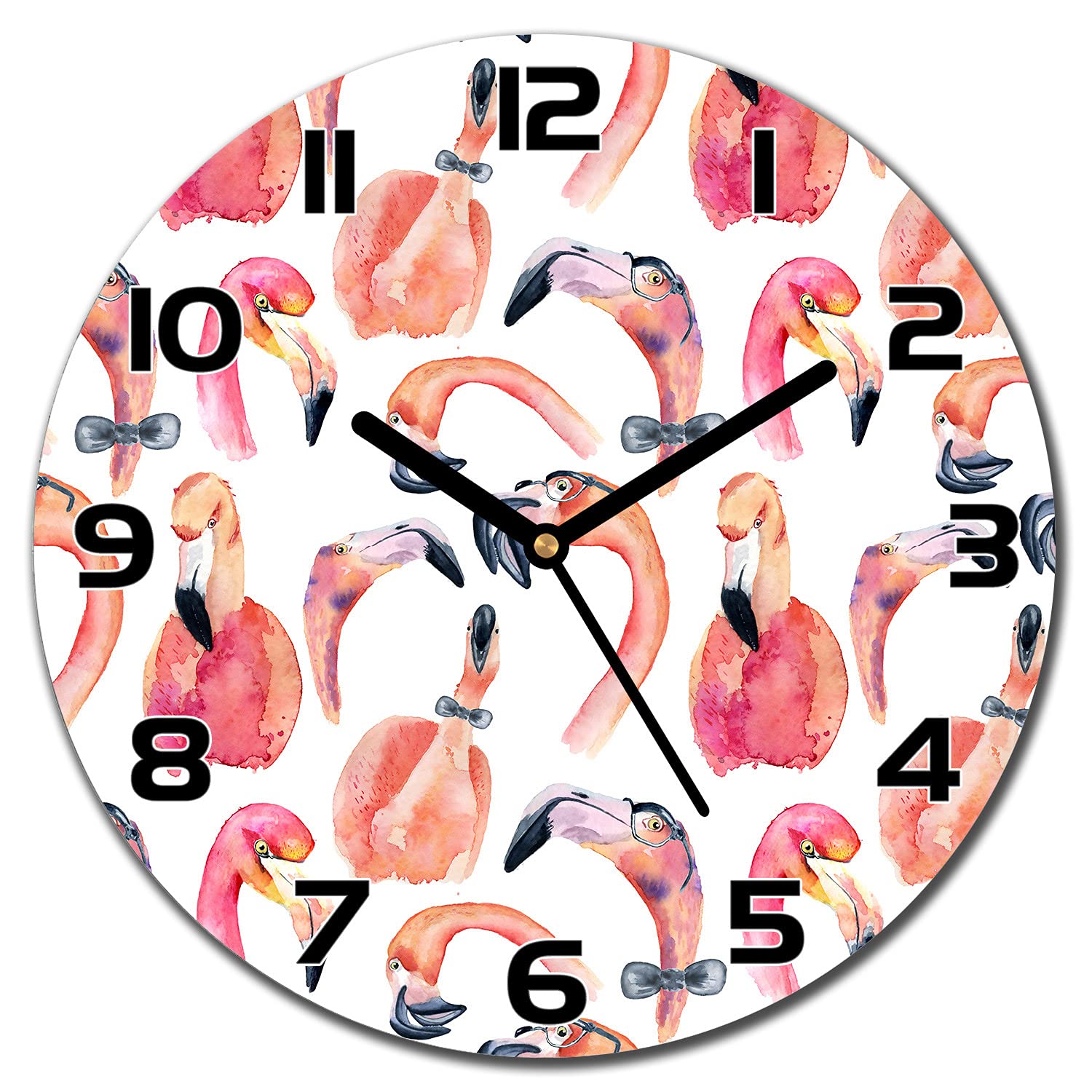 Horloge cuisine et salon en verre tremp&eacute; d&eacute;coration Flamants Fous 30cm
