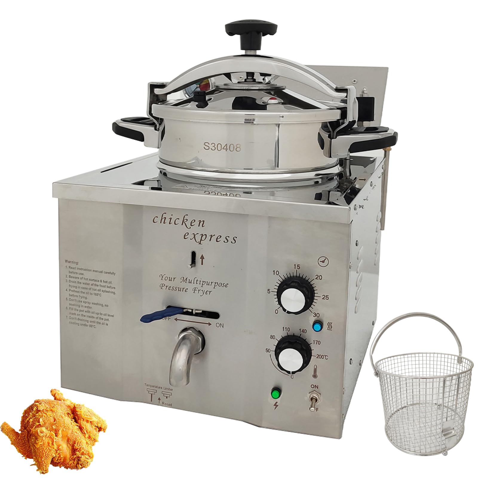 WYDDDARY 16L High Pressure Fried Chicken Stove Commercial Chicken Deep Fryer Electric Countertop Pressure Fryer with a Fitted Timer 110V 3KW