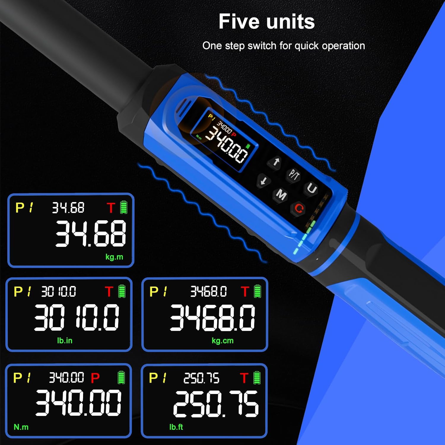 Digital Torque Wrench 1/2" Drive 3.8-250.8FT.LB (5-340Nm),Electronic Torque Wrench ±1% High Accuracy,5 Units LCD with Buzzer & LED Alerts For Car Bike Moto Truck