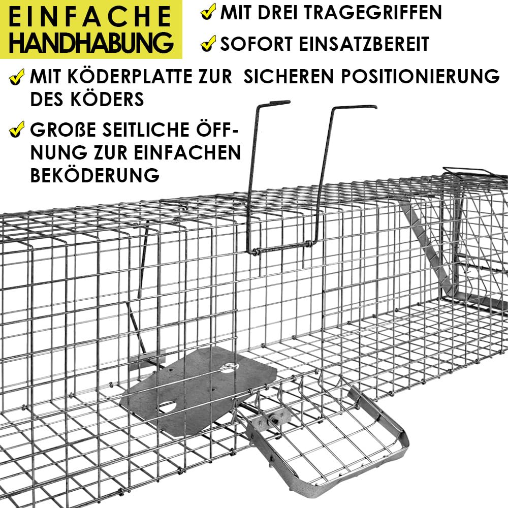 Lebendfalle 180 x 34 x 34 Heavy Drahtfalle Marder Lebend Garten Kaninchen Abwehr Umsiedeln Falle Haus Waschbär Fuchs größere Tiere Zubehör Vertreiben Dachboden Petigi