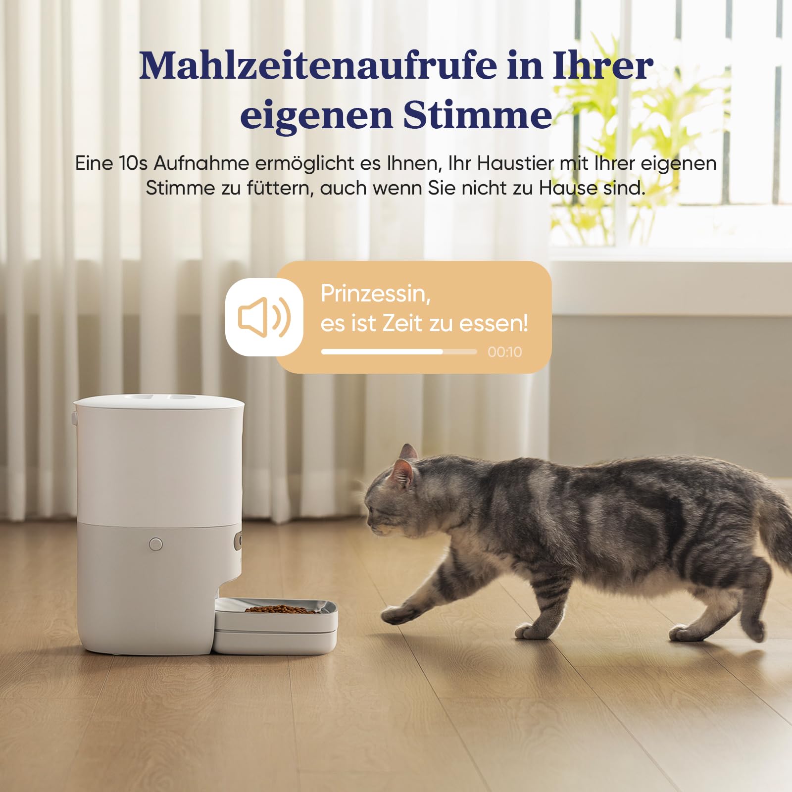 Pawsync Smart Futterautomat, Farbwechselnde Erinnerung, Haustierfutter-Trockenmittel hält Futter trocken & frisch, bis zu 3 Monate, App-Benachrichtigungen, Cremeweiß