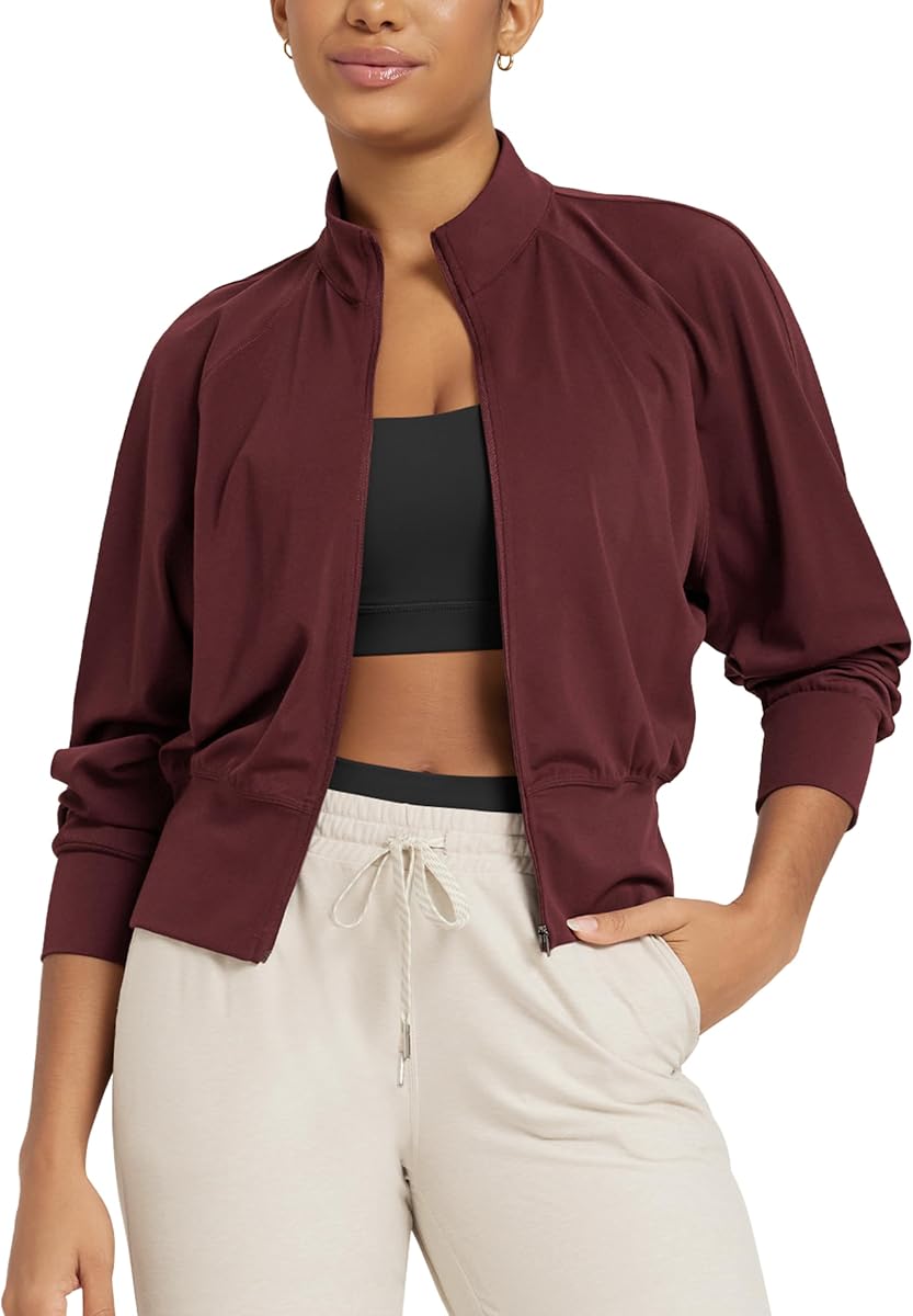 Women's Full Zip Workout Jacket Cloud Feeling Stand Collar Long Sleeve Lightweight Athletic Yoga Tops