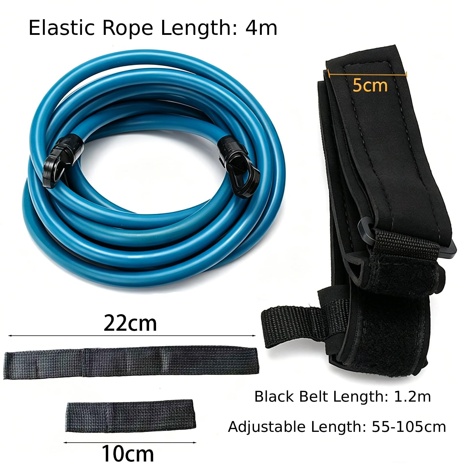 Ncheli Schwimmgürtel Set mit 4m Widerstandsband, Verstellbarer Trainingsgürtel (55-105cm) mit Weicher Plüsch-Innenseite, Alternative zur teuren Gegenstromanlage für Pool & See, Inkl. Befestigungsbände