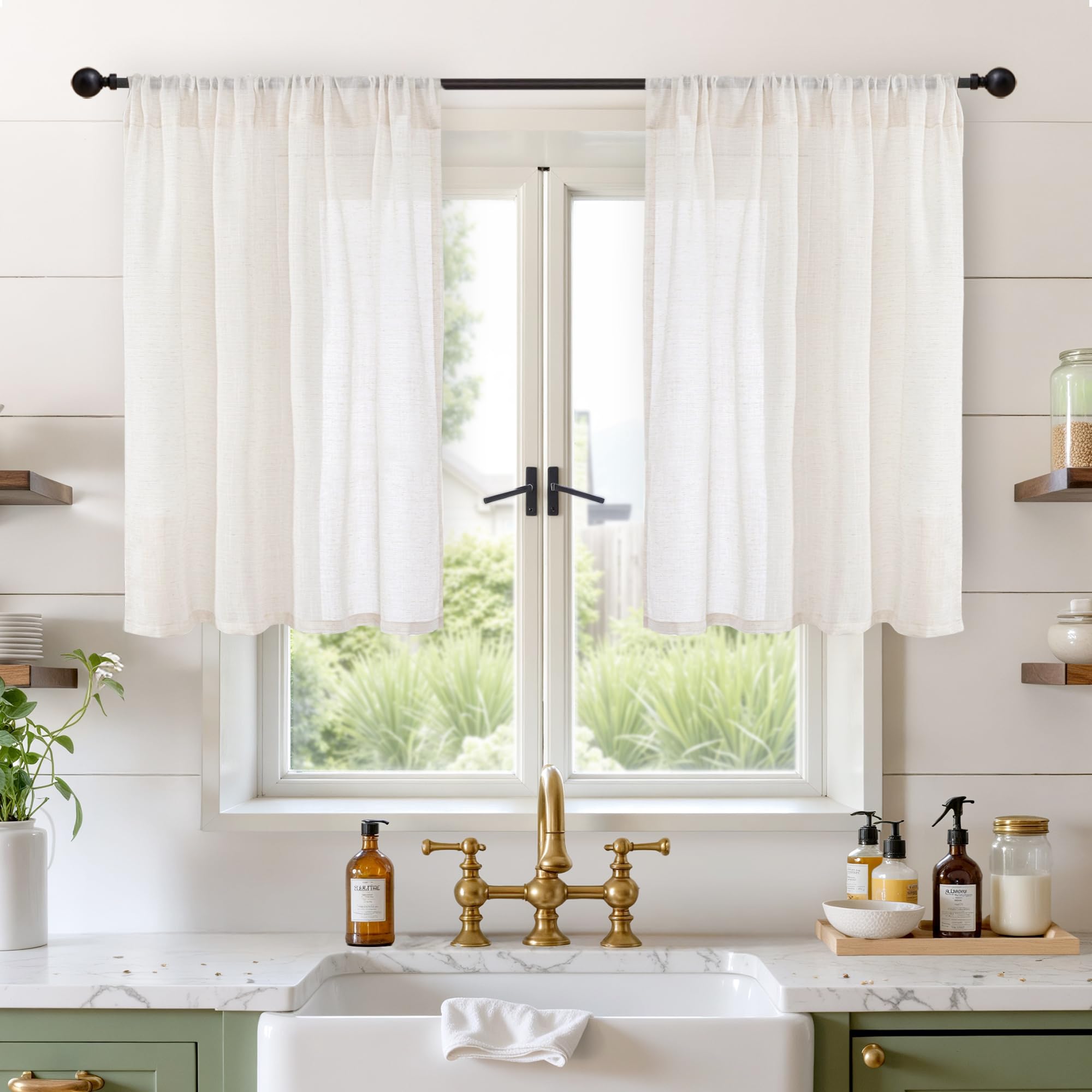 BGment Linen Cafe Curtains 42X36 Inch Length for Over Sink Windows