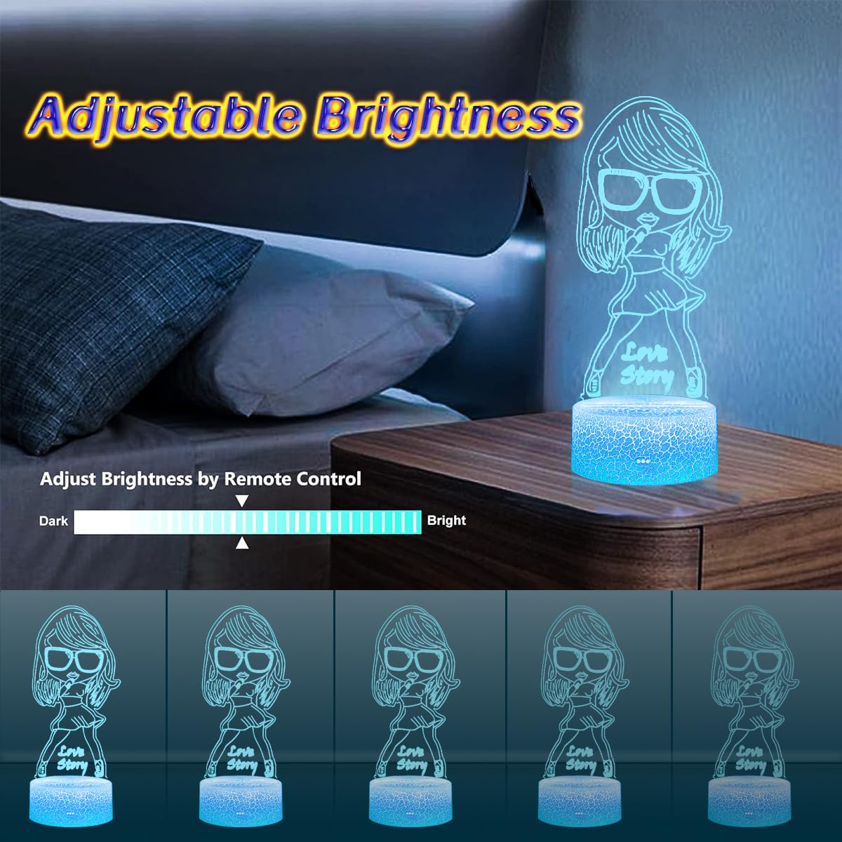 Deluisho Songstress 3D Lamp Illusion LED, 3D Night Light, 16 Colours Smart Touch, Dimmable Visual Stereoscopic Night Light - Image 4