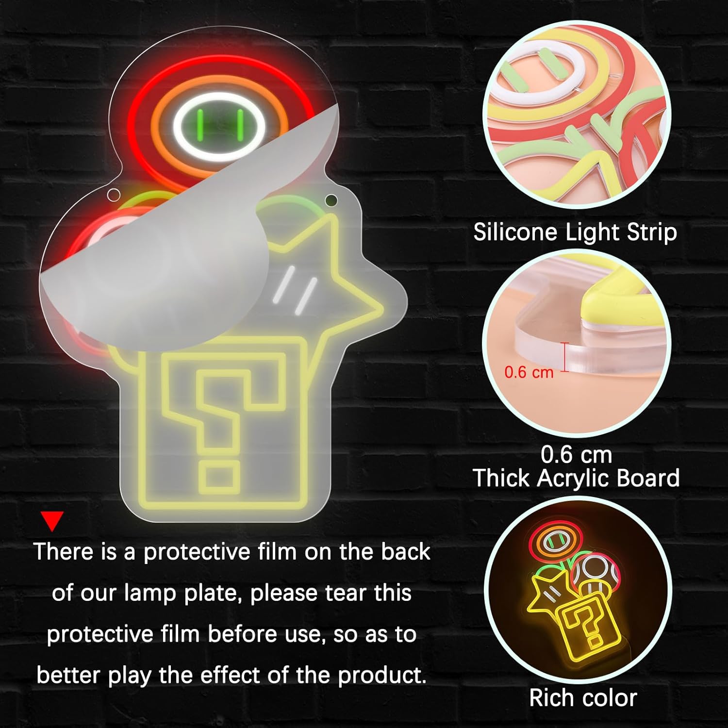 Cartoon Video Game Question Mark Led Lamp Neon Sign Wall Art Room Decor. Bedroom Decor Gift Merch Party Supplies for Sign Wall Decoration USB Powered Night Light Living Kids Room Shop Bar - Image 3