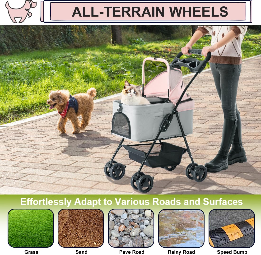 Amazon.com: LPOTIUS 3-in-1 Pet Stroller for Small Dogs and Cats, Folding  Lightweight Dog Stroller with Detachable Carrier Portable Cat Puppy Jogging  Stroller with Cup Holder and Storage Basket, 4 Wheels : Pet