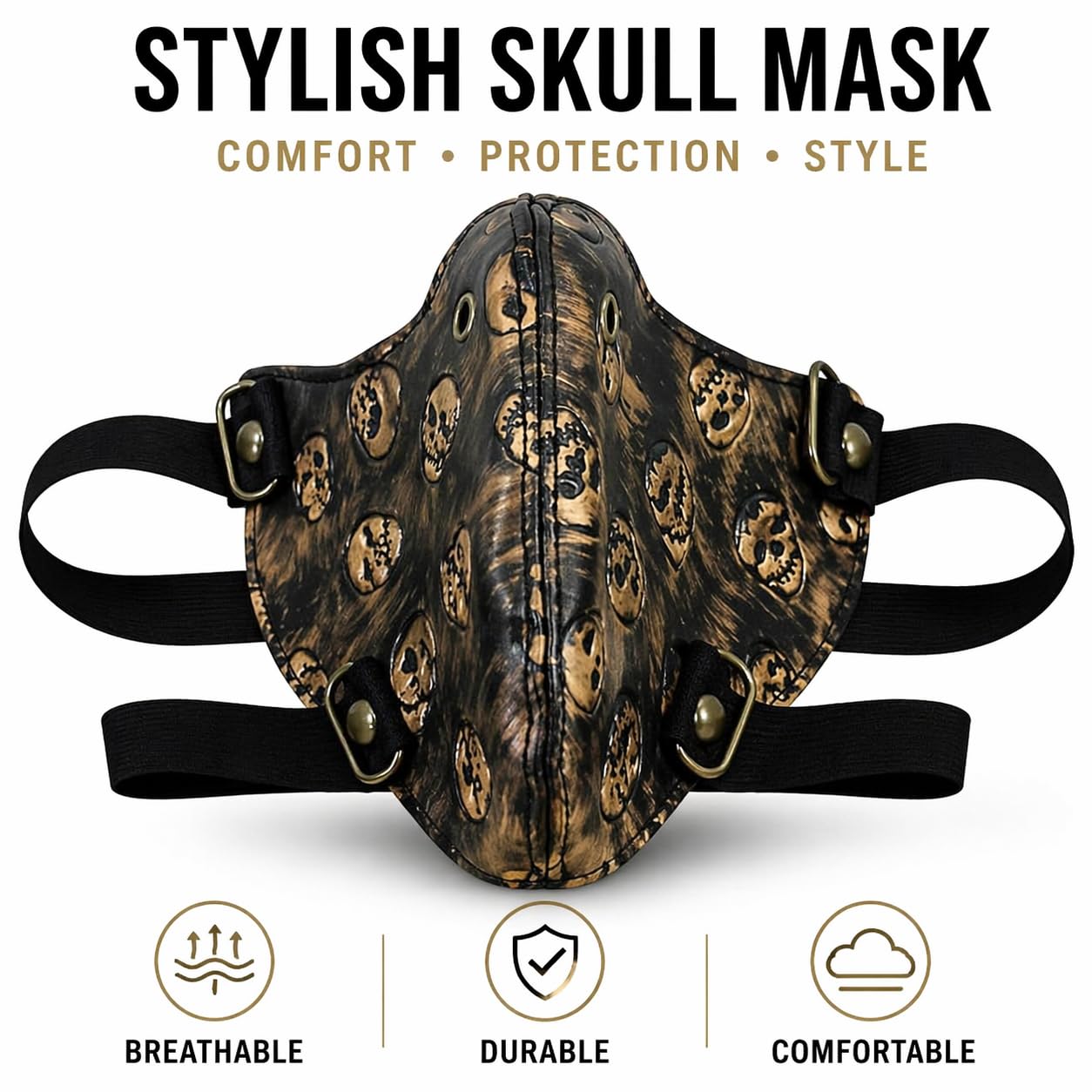 HEAVY DRIVER Skull Mask for Men | Artificial Leather Punk Biker Face Mask with Metal Detail | Costume Mask for Party, Cosplay, Riding & Fashion Accessories