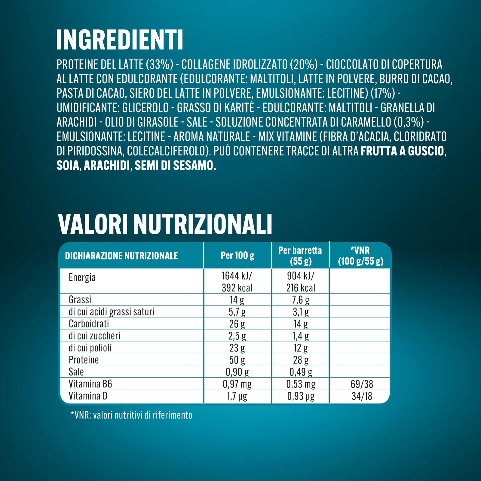 Enervit Pure-Pro Protein Bar 50% Salted Caramel, Barrette Proteiche Senza Zucchero e Senza Glutine, Snack Proteici con 28g Proteine, Post Workout intensi, Ripieno Gusto Caramello, 9 Barrette da 55g