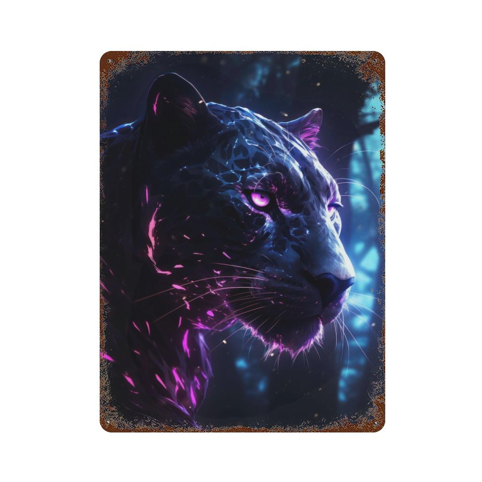 Rust Effect Panther Glowing Rusty Metal Tin Sign 15.7"x11.8", Old School Wall Decor for Basement, Hobby Room And Garage Decor