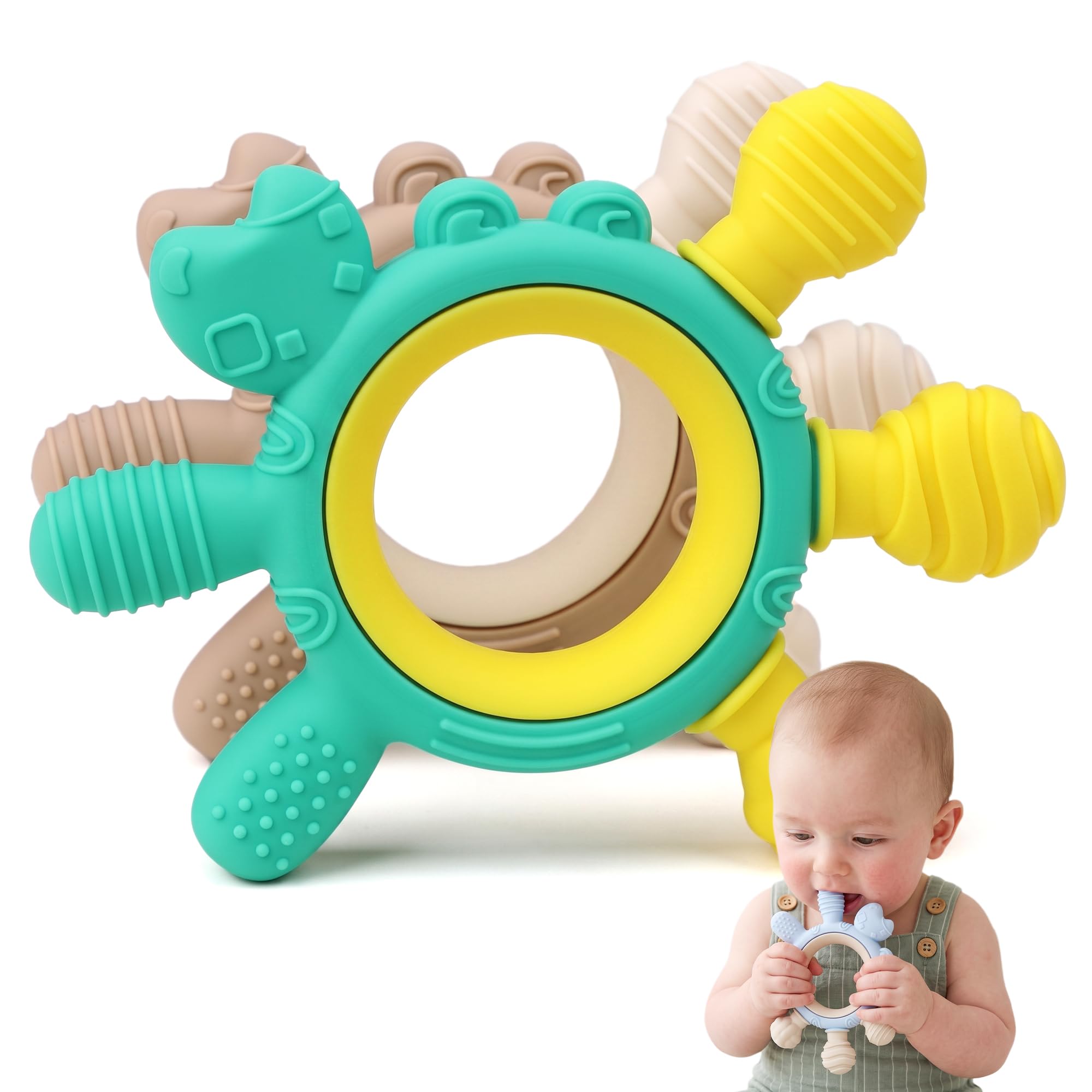 Yayajiao Teething Toys for Baby, 2-Pack Crab 6-Texture Teething Rings