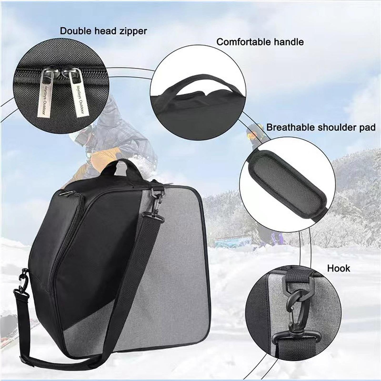 Sac à Chaussures de Ski en Tissu Oxford pour Sports d'hiver, Sac pour Bottes de Ski Traversé en Diagonale
