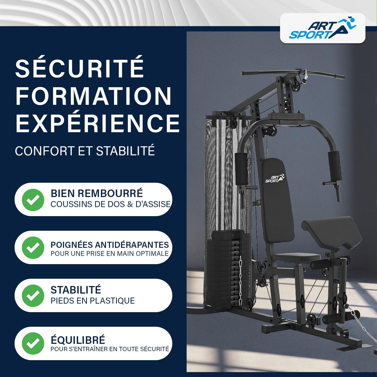 ArtSport Station de Musculation ProfiGym 3000 avec 14 Poids, 77 kg - Biceps, Tirage LAT, Butterfly, Presse Pectorale & Jambes - Fitness à Domicile