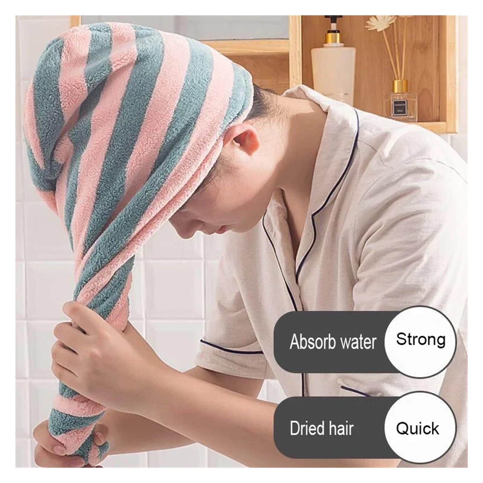 Toalla Microfibra Pelo 1 Uds. Toalla absorbente de baño for mujeres y adultos, baño de secado rápido, ducha más gruesa, gorro de pelo rizado largo, toalla for el cabello seco de microfibra(Grey)