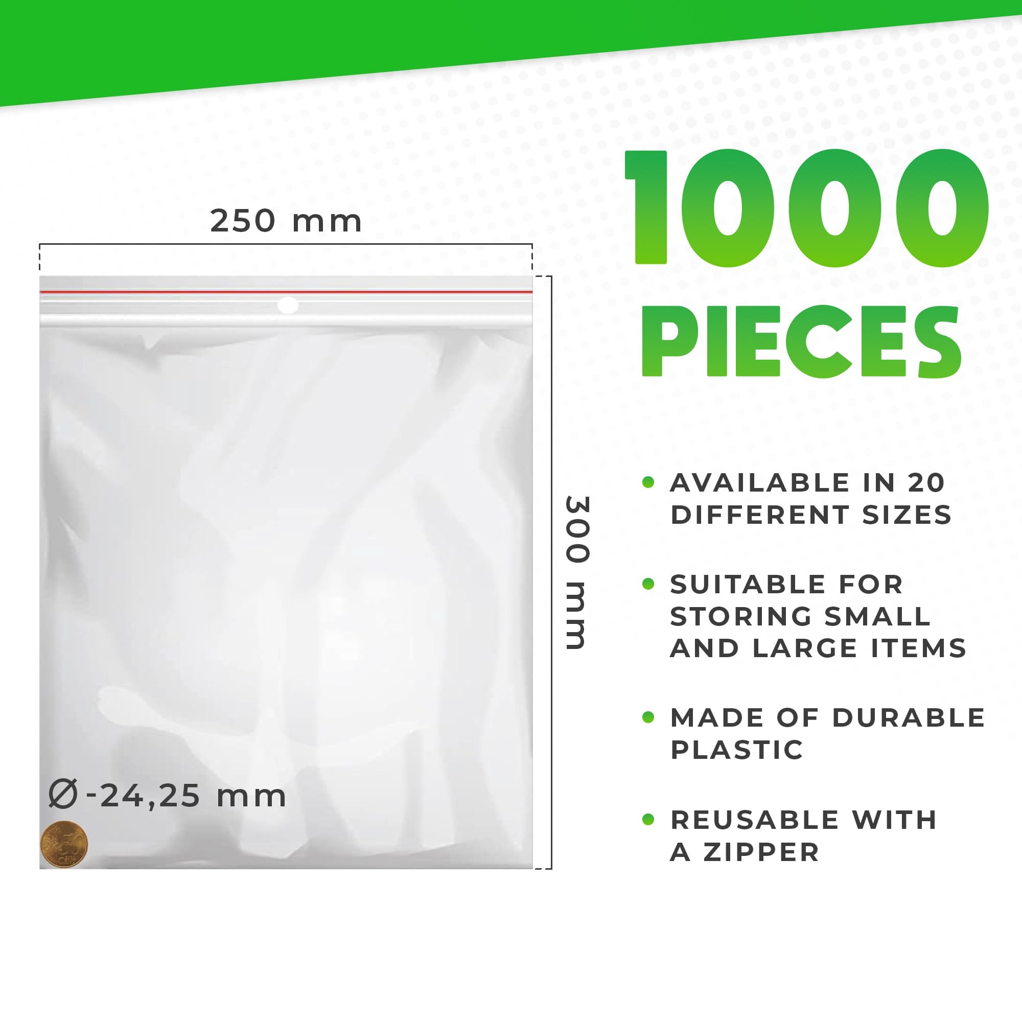 V1 TRADE Sachets Zip – Sachets Plastiques 250 x 300 mm – 1000 Pièces