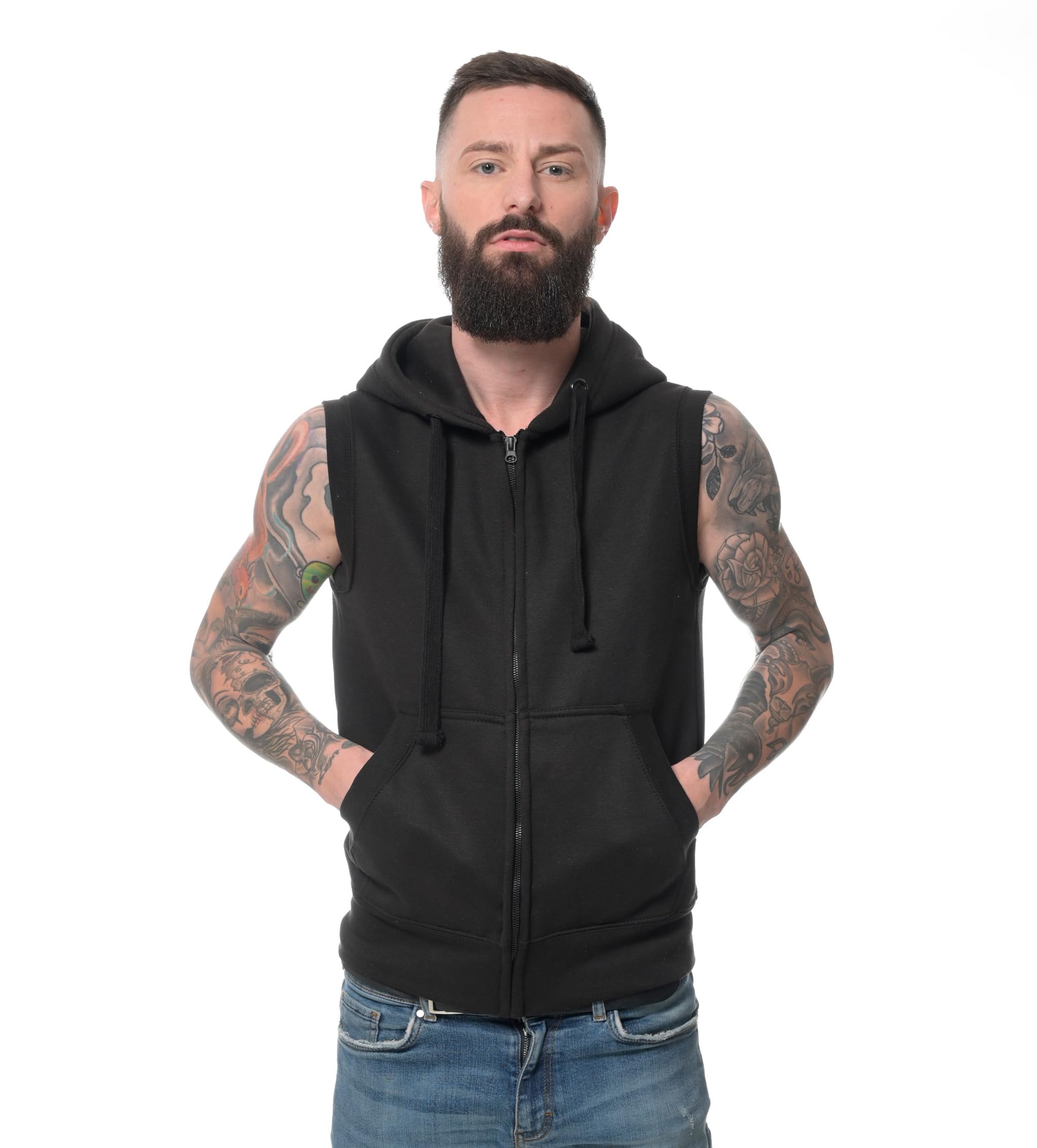 ROCK-IT Apparel Zipped Hoodie ärmellos Herren Sleeveless Fitness Kapuzenpullover Sweatshirt Tank Top S-4XL Schwarz Camouflage Navy Grau