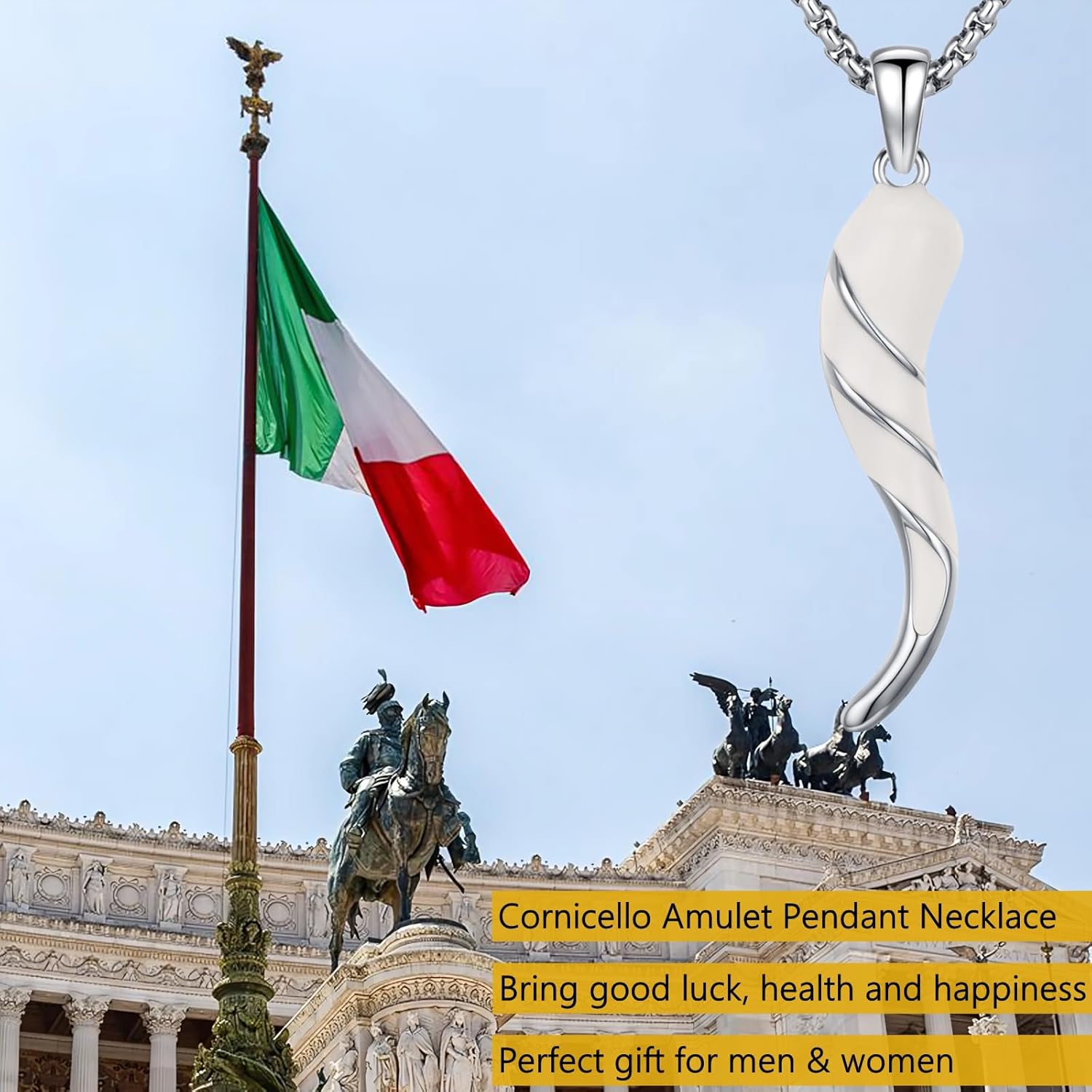 925 Sterling Silver Italian Horn Necklace Good Luck Cornicello Pendant with 22"+2" Stainless Steel Chain - Image 6