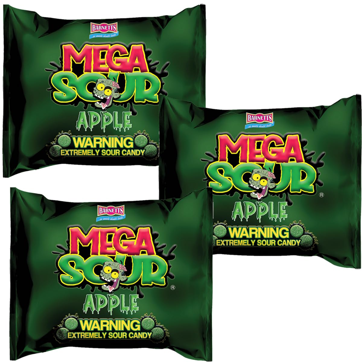 Barnetts Sweets Mega Sour Candy Apple 104g (Pack of 3) – Handmade British Hard Sweets – Extreme Sour Candy Challenge