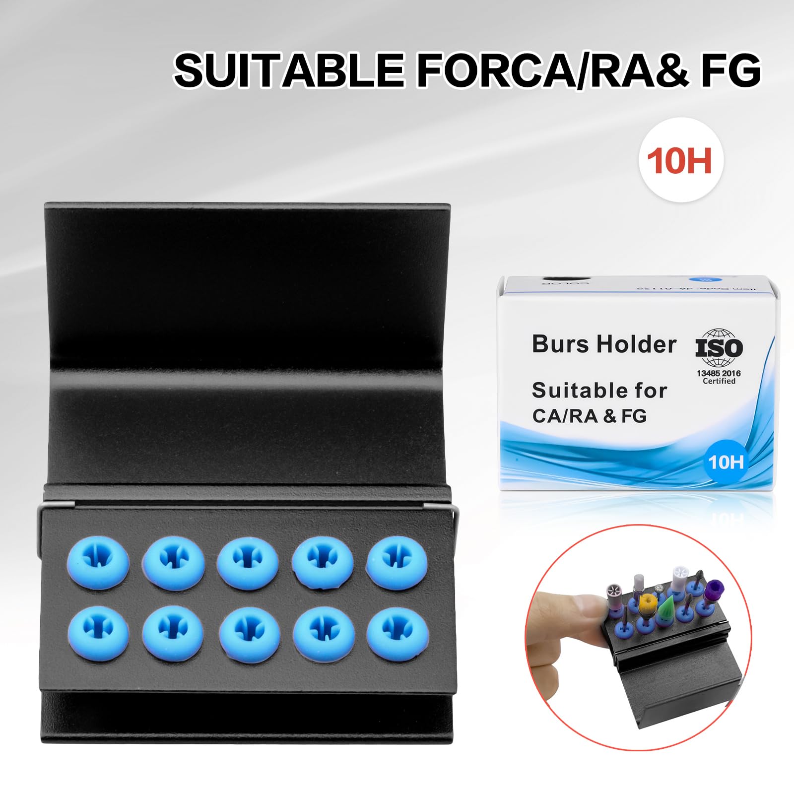 Castanai 4Pc/Set 10 Holes Burs Holder Block Case for CA/RA?FG Autoclavable Burs Holder with Silicon Cover Dentistry Organizer Aluminium (Black)