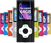 MYMAHDI Slim 1.8" LCD MP3 MP4 Player with TF Card Slot up to 64GB, Lossless Audio, 40H Battery - Black