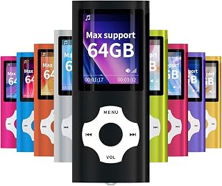 MYMAHDI Slim 1.8" LCD MP3 MP4 Player with TF Card Slot up to 64GB, Lossless Audio, 40H Battery - Black