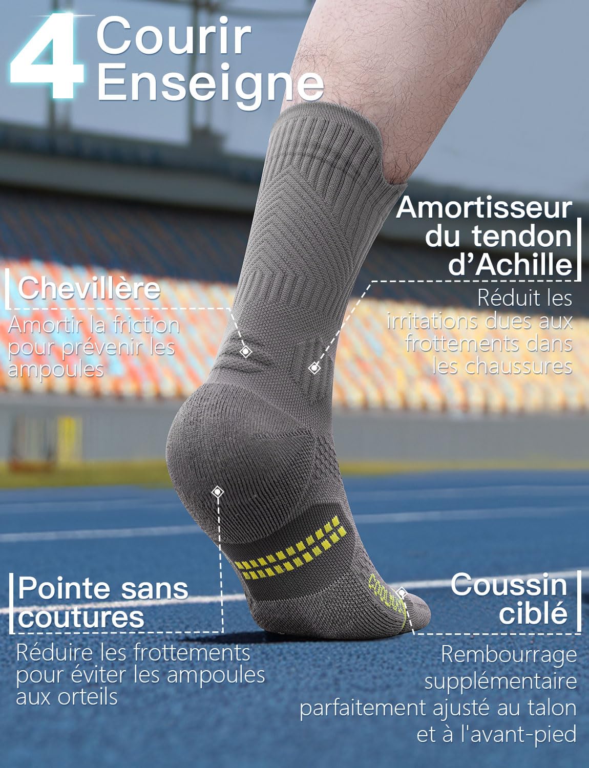 Juclise Chaussettes de Compression en Bambou pour Course, Randonnée, Cyclisme, Entraînement, Coolmax (FR/ES, Numérique, 42, 47, Taille normale, Taille normale, Gris moyen)