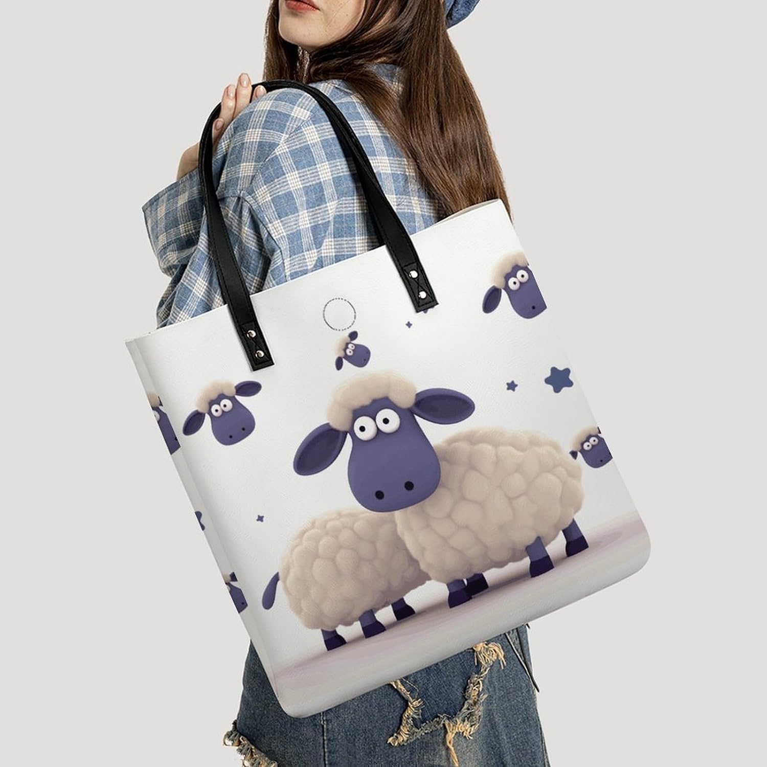 Sheep Tote Bag with Magnetic Buckle Reusable Grocery Bags Lightweight Cross Body Handbag for Daily Essentials