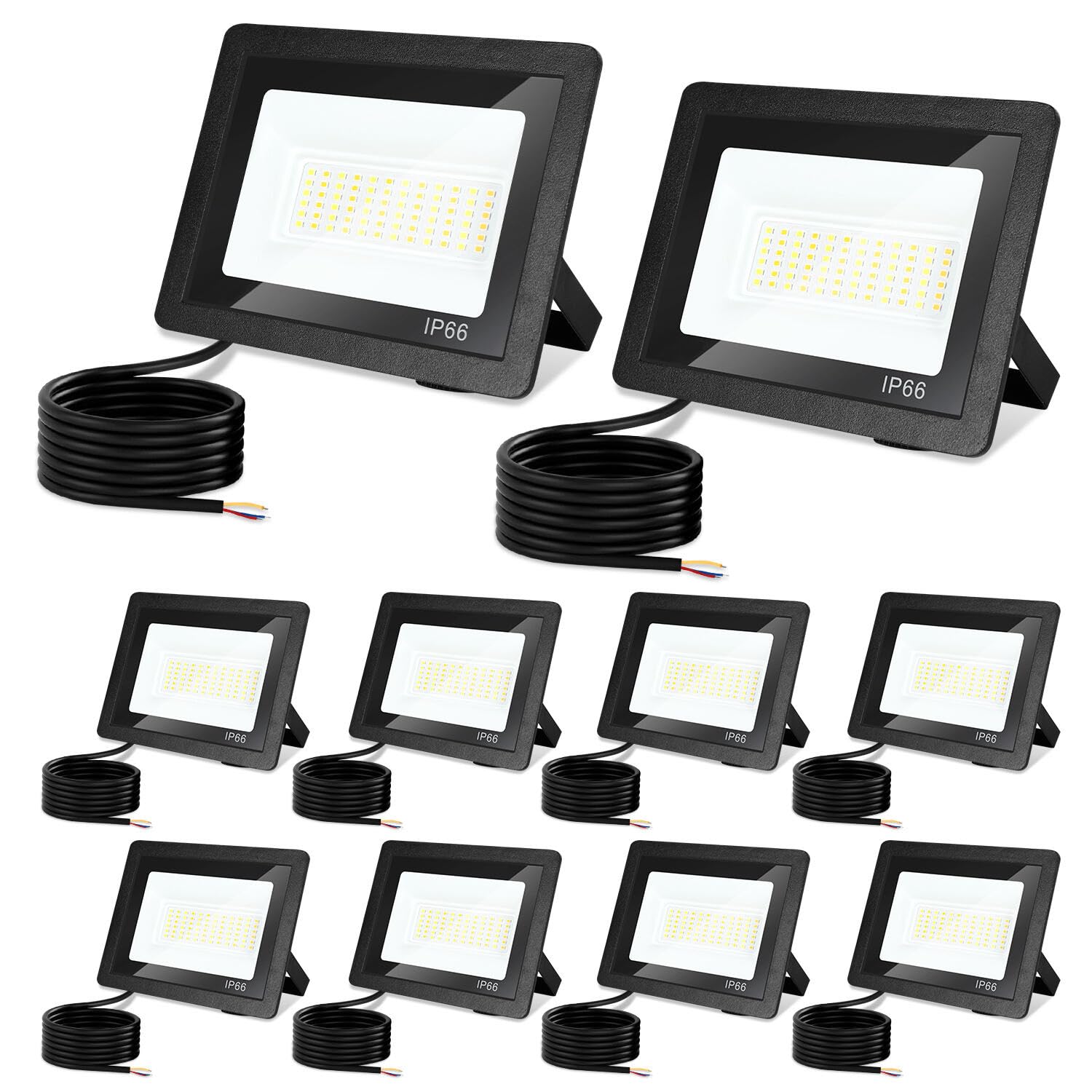 Foco LED exterior de 50 W, 10 unidades, regulable, 3000 K/4000 K/6500 K, IP65, resistente al agua, foco exterior para jardín, patio, puertas, césped, garaje [clase energética E]