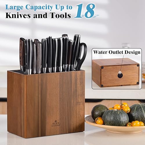 Miniatura 5 de ENOKING Soporte universal para cuchillos con tapa de plástico, bloque de cuchillos de madera de acacia sin cuchillos para tijeras, barra de afilar y