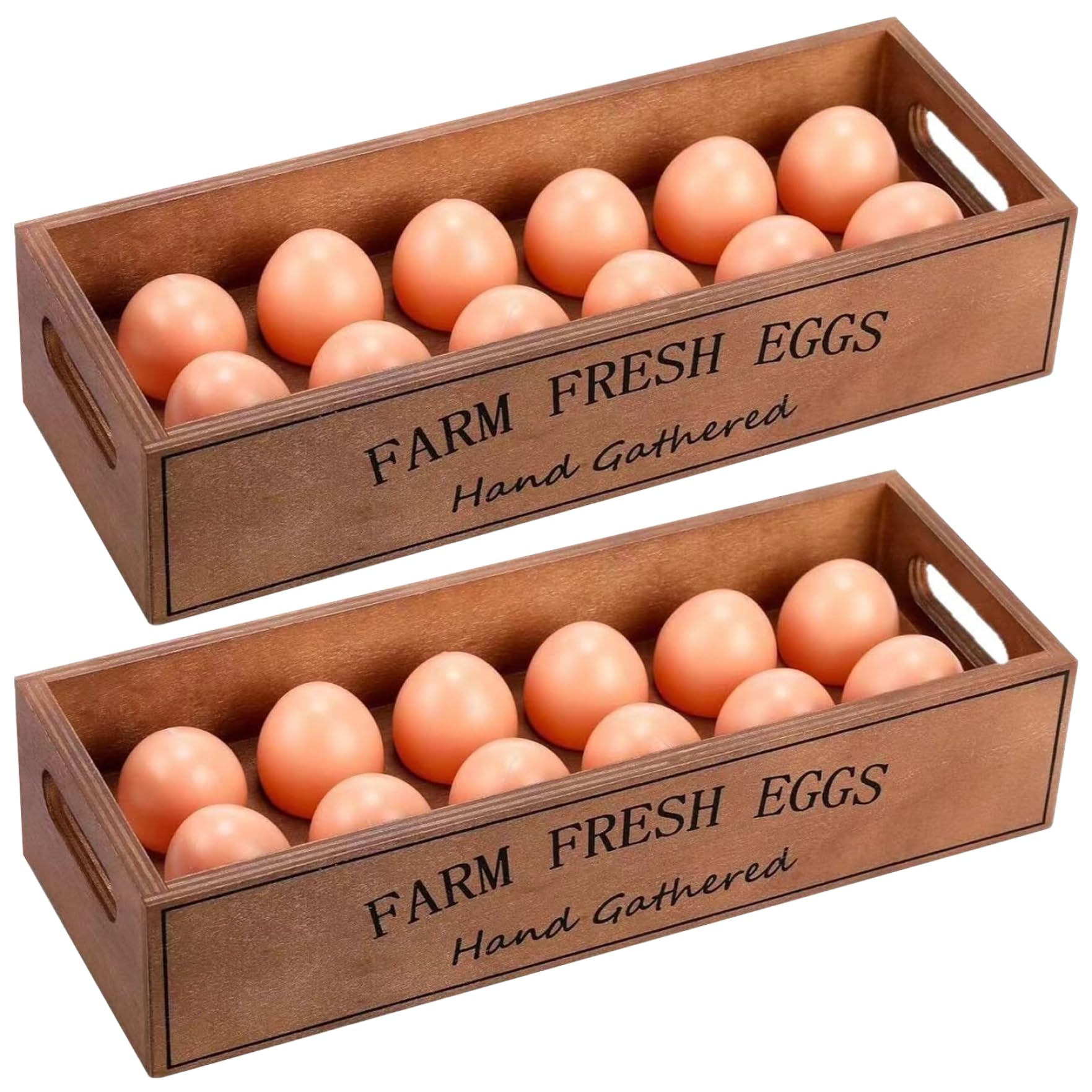 Neptuiby Wooden Egg Holder, Wood Egg Storage Box with Slotted Design 2 Pcs Stackable for Home Kitchen, Farm Fresh Eggs Display Case for Countertop.