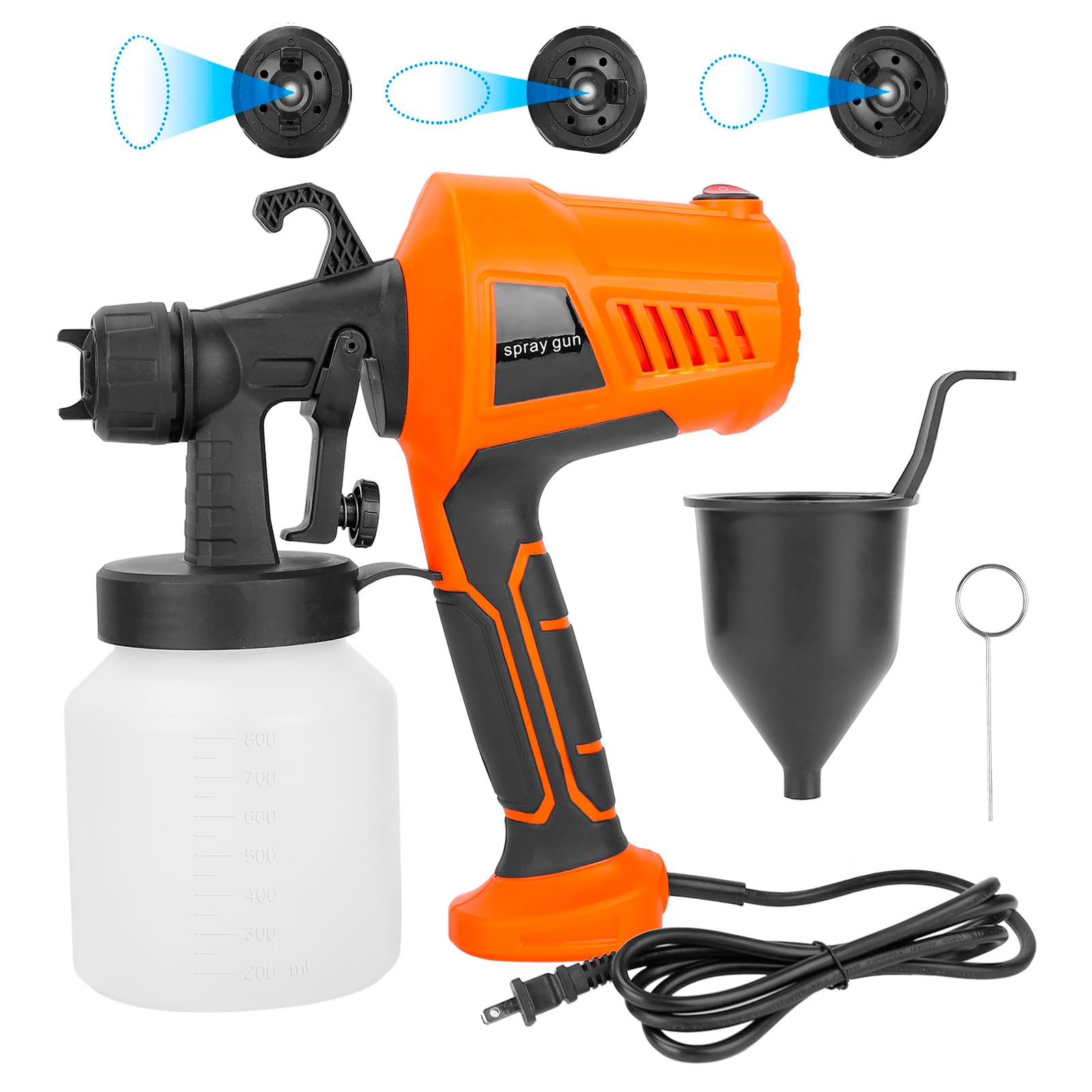 Paint Sprayer, 700W High Power 3 Spray Patterns Electric Paint Sprayer with 800ML Detachable Cup Handheld HVLP Spray Painter Painting Spray Gun for Walls, Furniture, Cabinets, Fence/Orange
