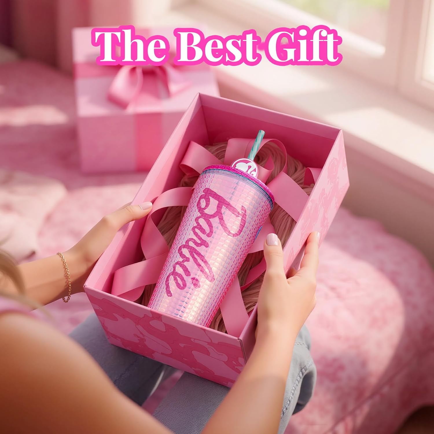 MINISO Barbie Travel Tumbler 26 oz Studded Cup with Lid and Straw Vacuum Insulated Water Bottle Holder Compatible BPA-Free Fashionable Plastic Cup for girls and kids| Car School Home Party Pink - Image 8