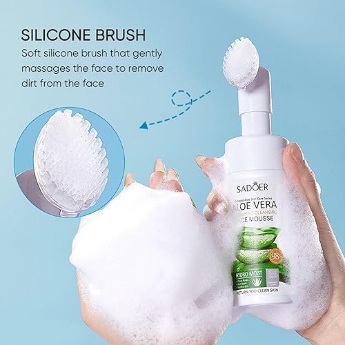 Miniatura 3 de Rosarden Limpiador facial de aloe, limpiador facial suave, lavado facial espumoso con cepillo de silicona, lavado facial hidratante con ácido