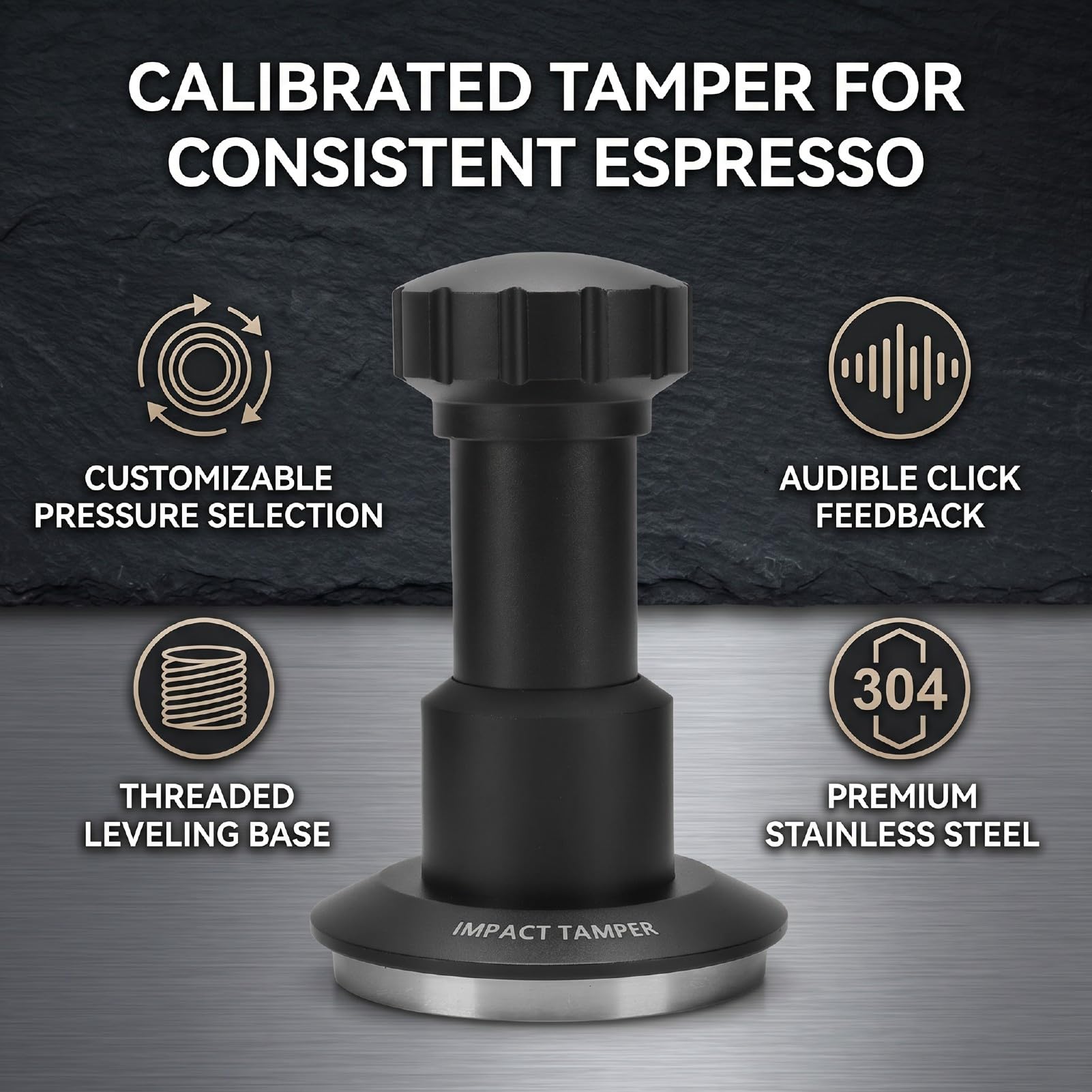 Luocute Pressino per caffè in Acciaio Inossidabile, Base Filettata da 58,35 Mm con Pressatore di Livellamento con Feedback di Caricato a Molla Calibrato da 25/30/35 Libbre, per