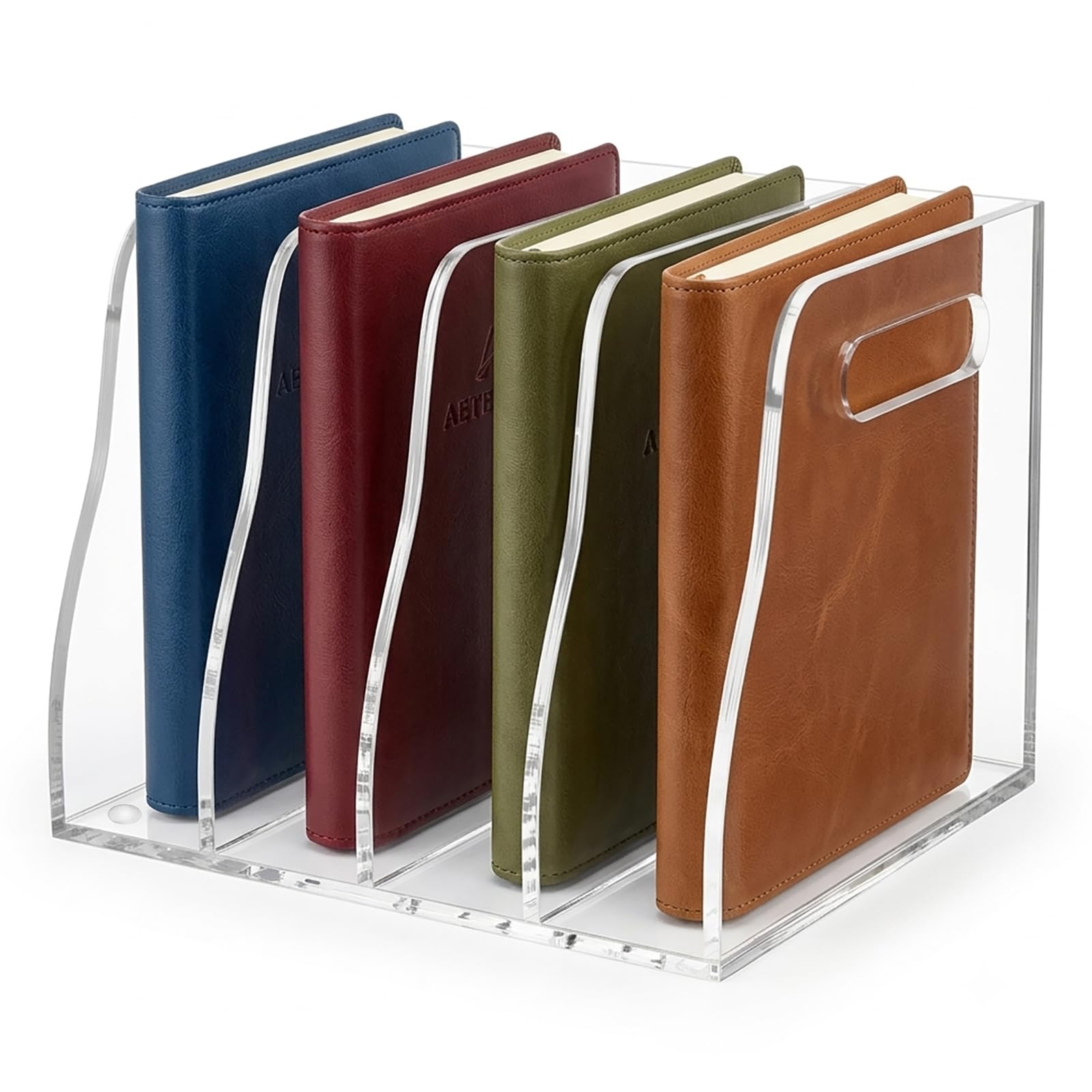 Soporte acrílico para archivos, organizador vertical de 4 compartimentos, organizador de escritorio transparente para el hogar, oficina, escuela, soporte de exhibición de documentos A4, libros