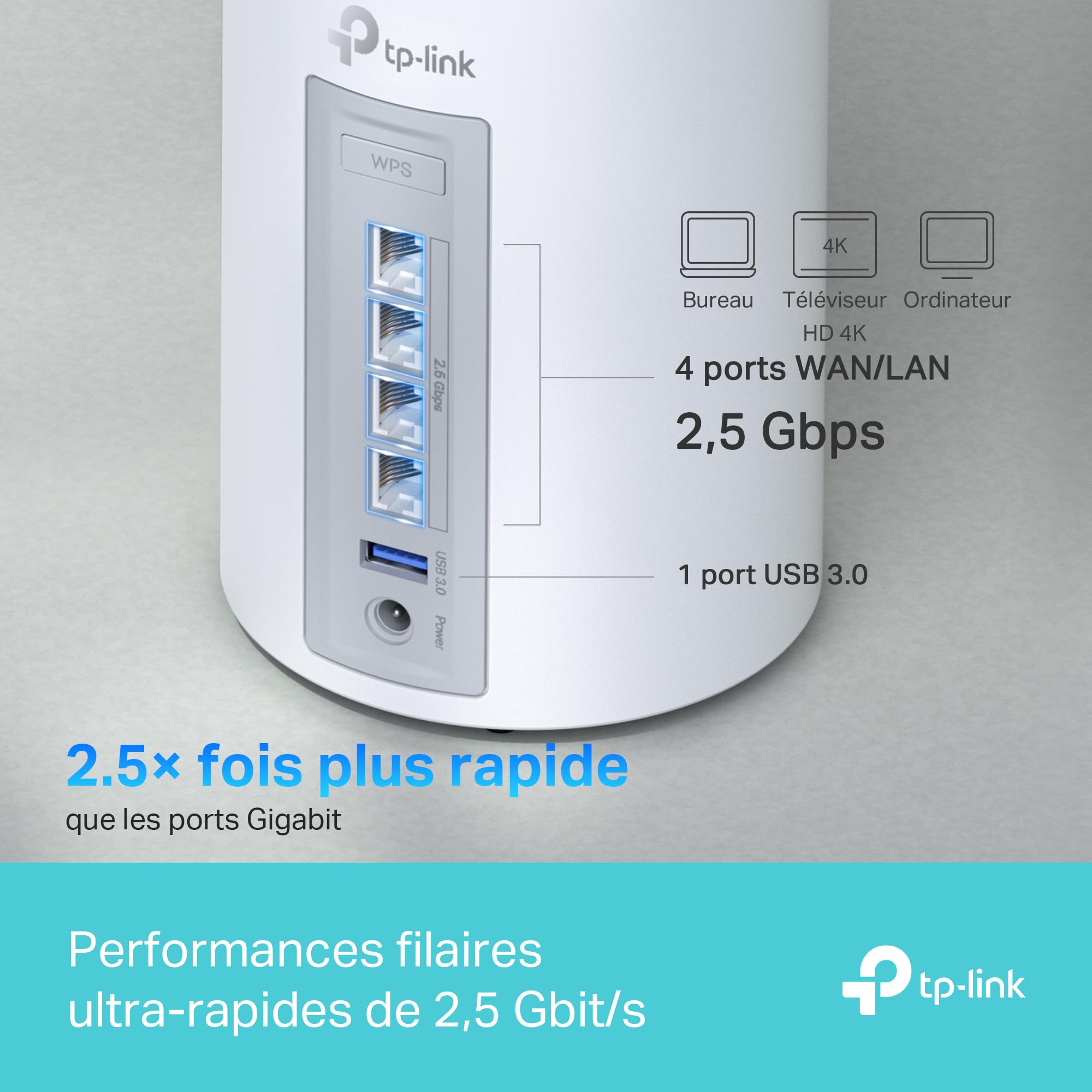 TP-Link Deco Routeur WiFi 7 Mesh BE9300 Tri-Bande, Port Ethernet 2,5G, Couverture de 530㎡, Itinérance IA Transparente, Connectez 200 appareils, Compatible Toutes Les Box Internet, Deco BE65(3-Pack)