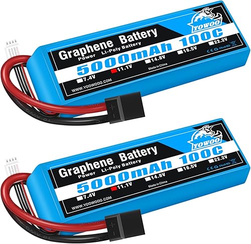 Yowoo - Batería Lipo 3S de 5000 mAh, 11,1 V, 100 C, 3 celdas, con enchufe TR para autos RC, barco, avión, helicóptero, cuadricóptero, slash 4x4 vxl