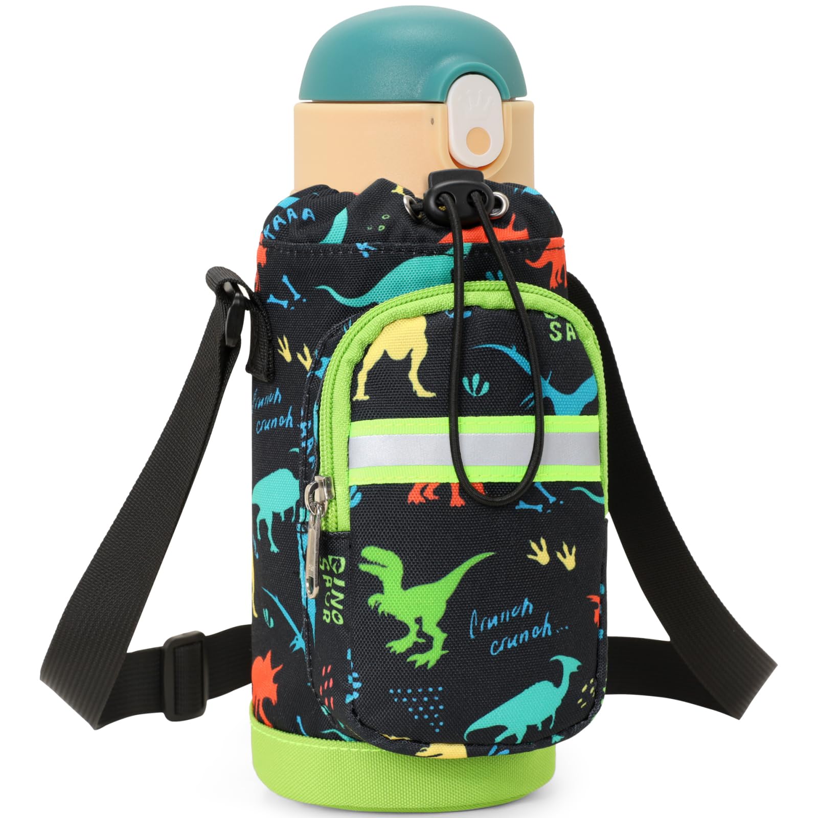 BrainyBees Water Bottle Carrier for Kids - Water Bottle Holder with Strap, Boys Water Bottles Sling Bag for 10/12/14/16/18Oz Water Bottles Walking