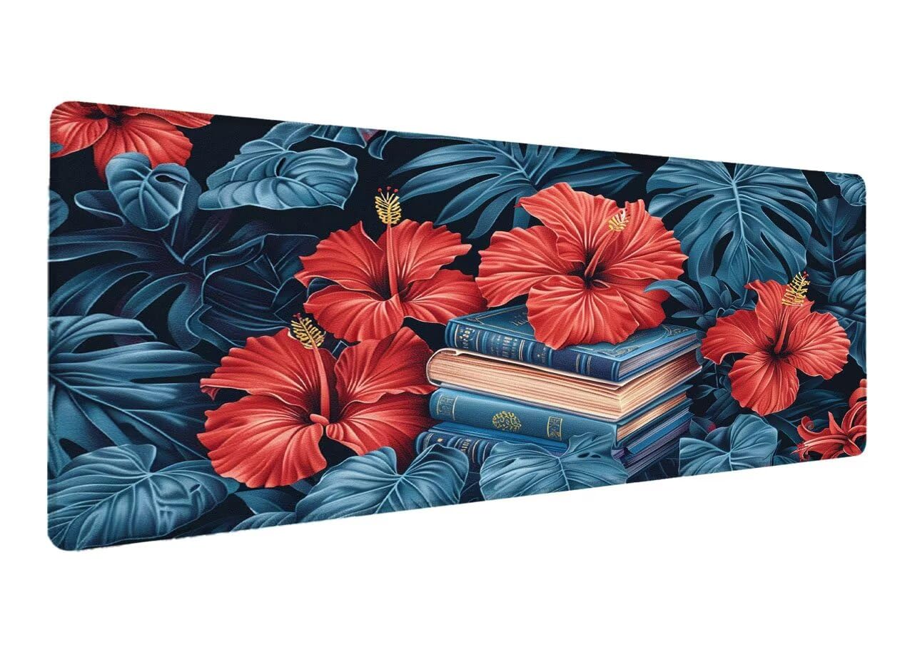 Alfombrilla Ratón, Alfombrilla Gaming Flor XXL 1200x600x3mm, Extendida Base de Antideslizante Caucho Mouse Pad Libro, Protector Escritorio con Bordes Cosidos, Mejora la precisión y la Velocidad B-2