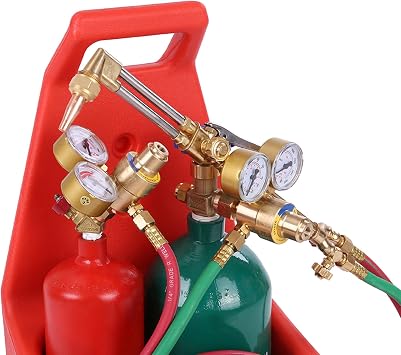 Oxygen Acetylene Torch Kit,Portable Oxyacetylene Torches with Gauge,Long Pipe Brass Nozzle,Welding Brazing Cutting Torch Kit,Professional Portable Acetylene Torch Kit for Welding (Red)
