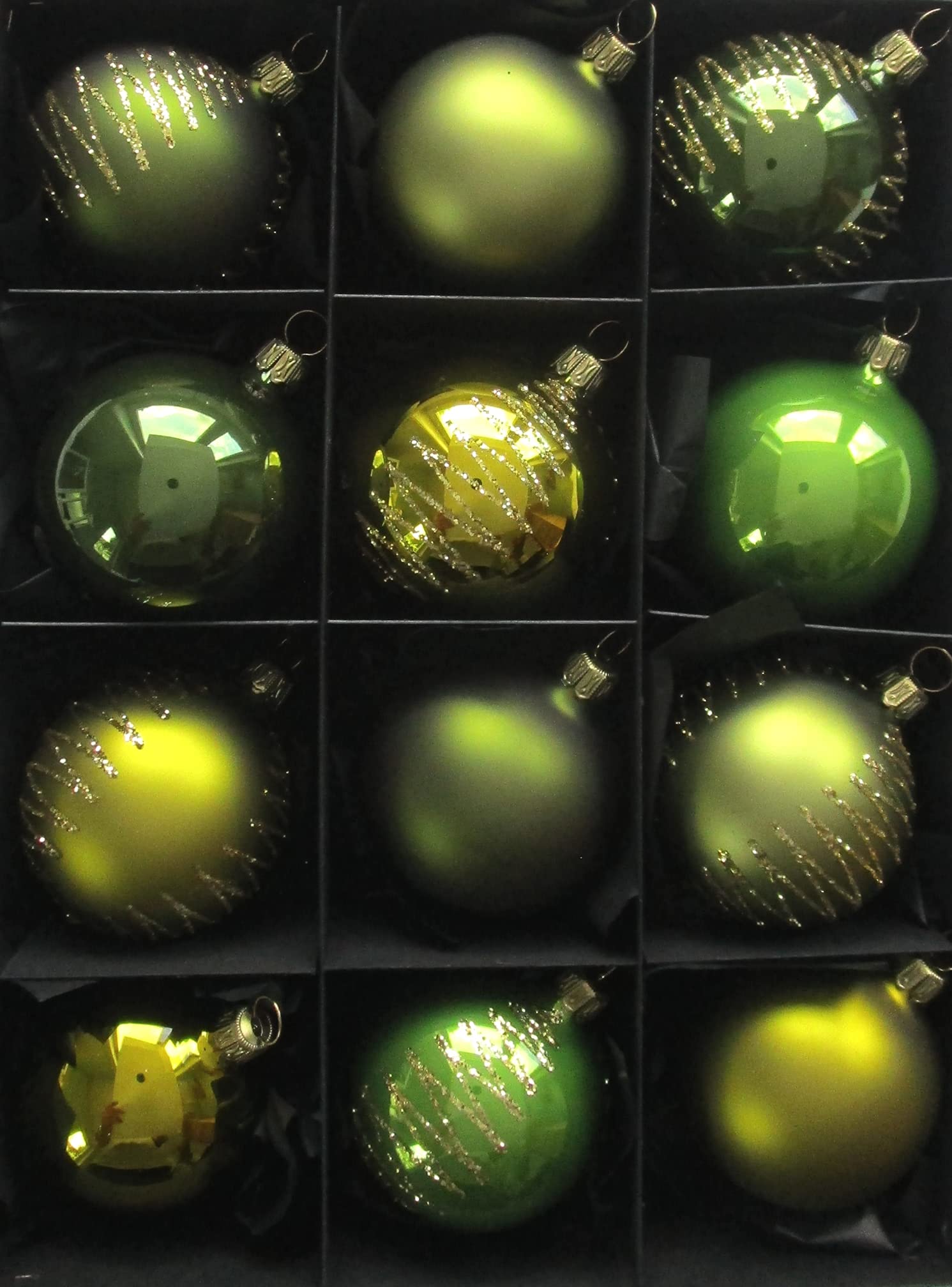 Lichte Thüringer Christbaumschmuck Exclusiv grün olivgrün moosgrün 6cm Handarbeit Germany 12er Set