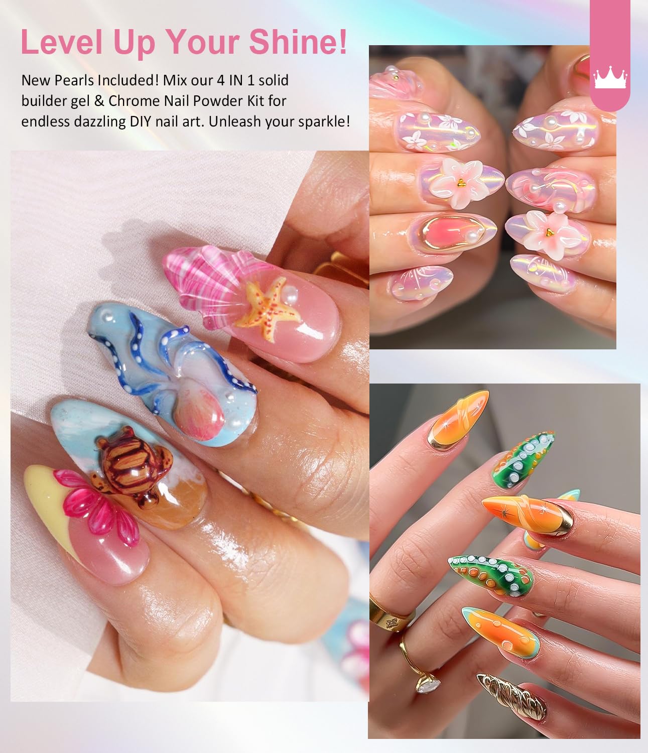 Solid Builder Gel for Nails BISHENGYF: Clear 3D Nail Gel Sculpting 30g Non-Sticky Hand With 3Pcs Yellow Pink Aurora White Pearl Chrome Nail Powder for Starter Nail Art Carving Extension DIY Salon Home - Image 2