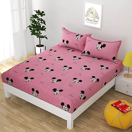 Nirwana Decor Daisy Double Bed Kids bedsheets with 2 Pillow Covers (Daisy-Kids-Pink-Mickey, Double 90 x 100 Inch)